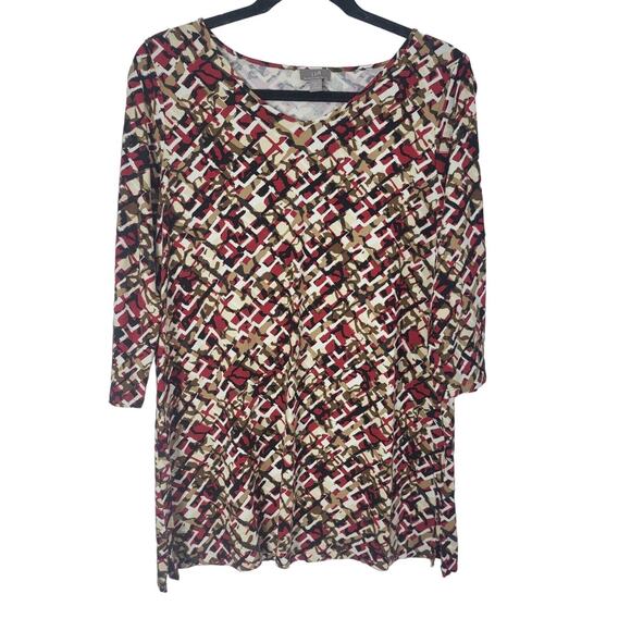 J.Jill Wherever Collection Top M Petite Womens 3/4 Sleeve Multicolor Geometric - Picture 1 of 10